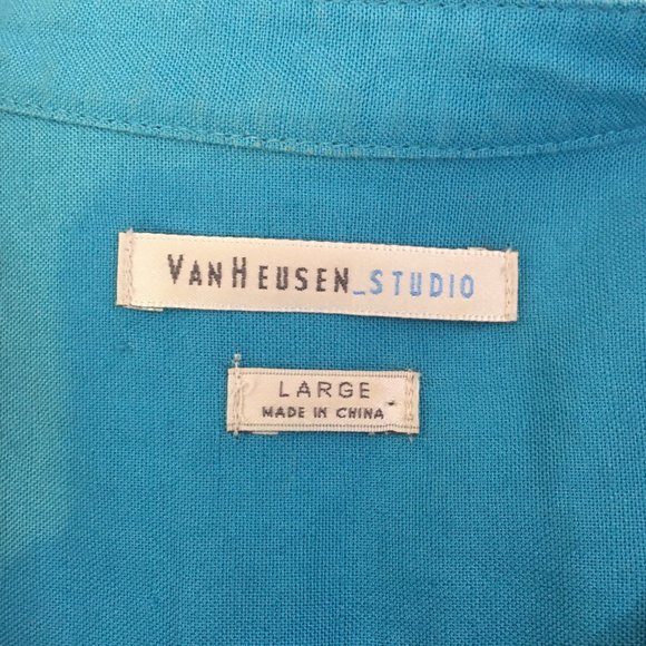 Van Heusen Studio‎ Womens Teal Blue Linen Blend Peasant Top, Shirt, Pintucks L - Picture 9 of 9